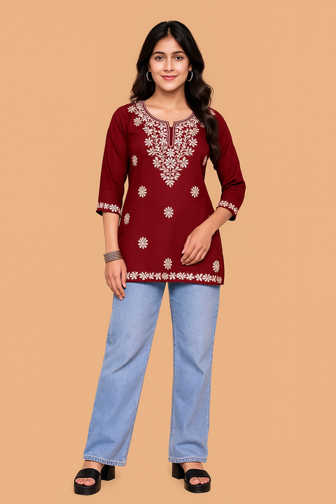 Maroon Bloom Embroidery Top