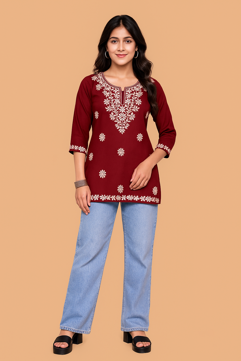 Maroon Bloom Embroidery Top
