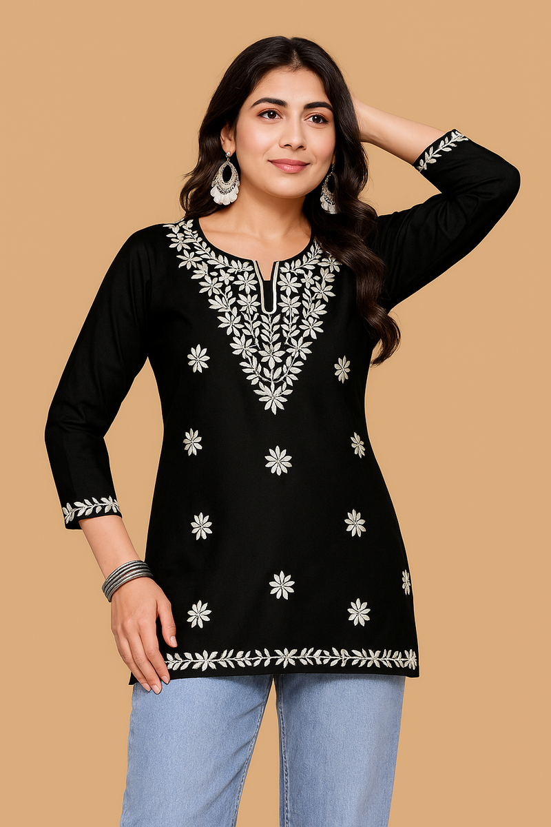 Black Bloom Embroidery Top