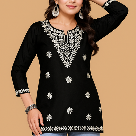Black Bloom Embroidery Top