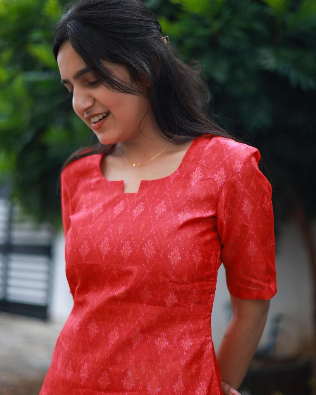 kurti chanderi red